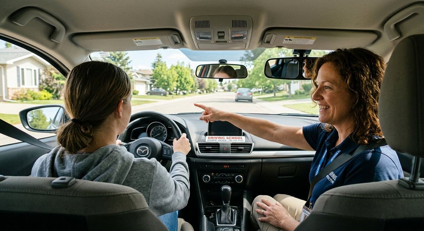 Student at the wheel with a Sierra instructor coaching from the passenger seat